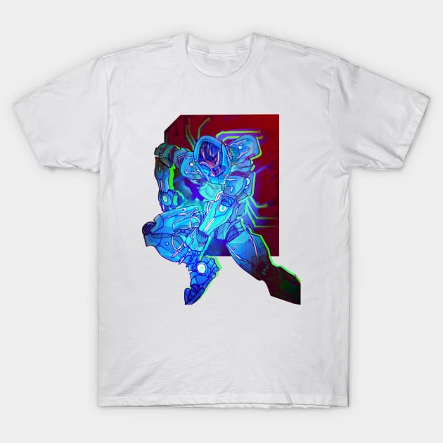 Cyberpunk robot with blue colors T-Shirt by Estef Mos Art